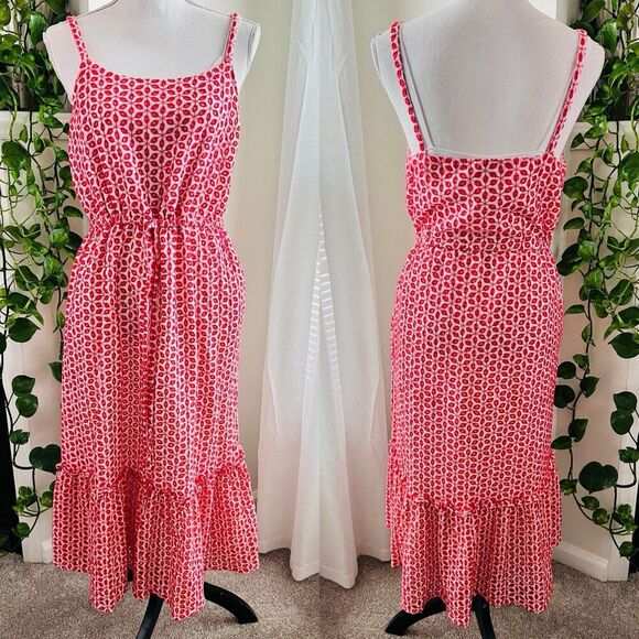 Cremieux Red & White Floral 100% Cotton Fully Lined Boho Sundress Maxi Dress Med - Picture 1 of 10
